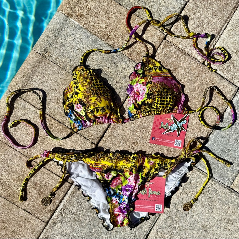 Luli Fama Back N Time Crystalized Bikini Set NWT XS Bottom S Top